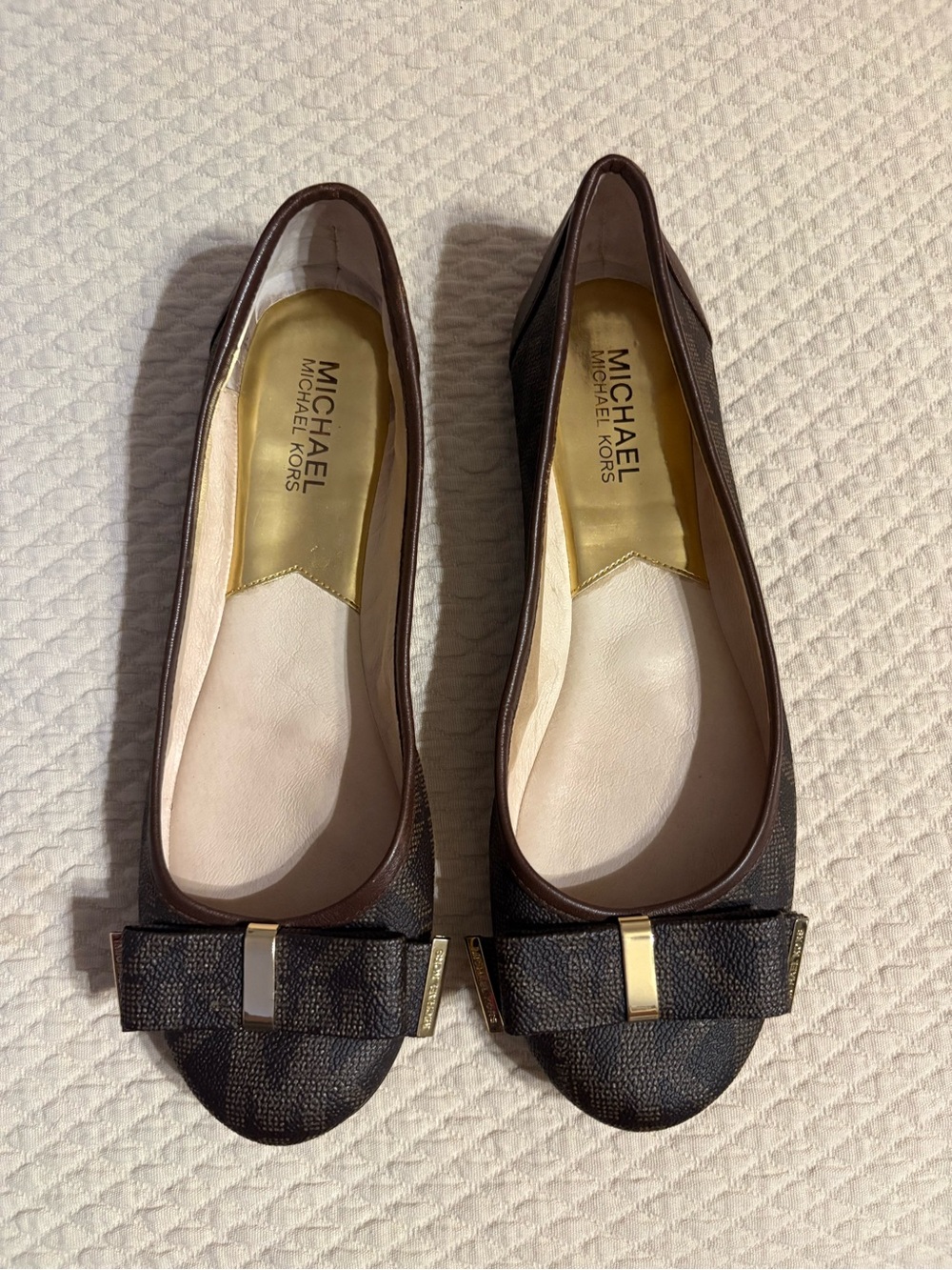 Michael Kors Brown MK Monogram Bow Ballet Flats Women’s 8.5
